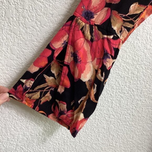 Free People Tegan Red Black Mini Dress Size 12 Bell Sleeves Pockets Boho Style - Picture 10 of 14